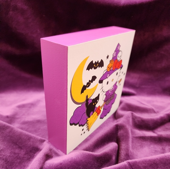 Hello Kitty Witch Noodle Bowl & Block Sign Wall Art Picture Halloween Decor - Picture 11 of 14